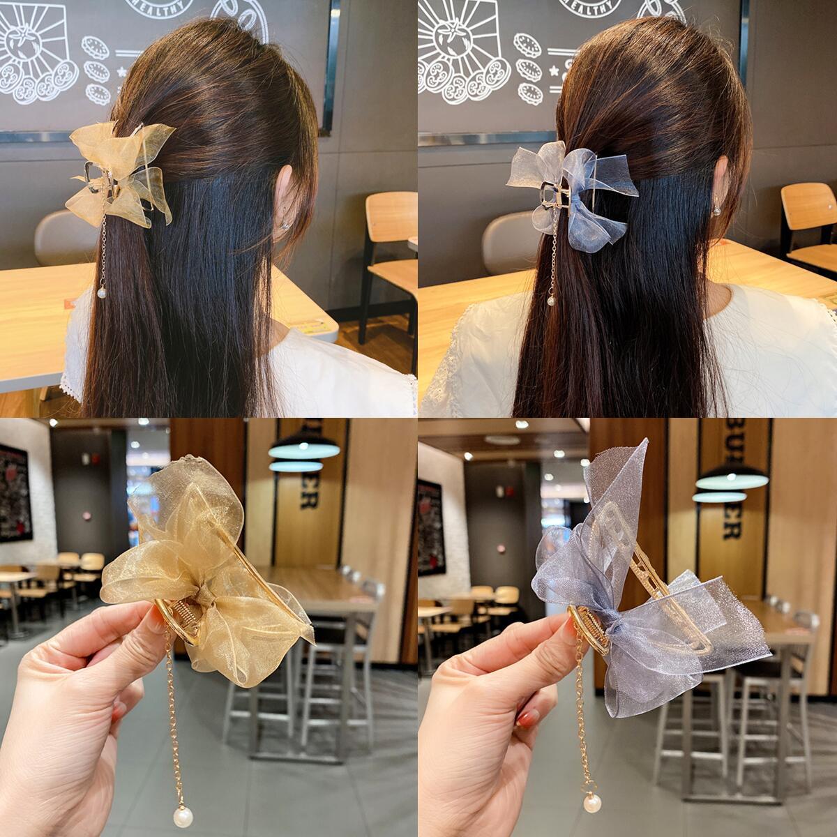 珍珠蝴蝶結流蘇鯊魚夾－商品主圖｜https://igowo.tw/
