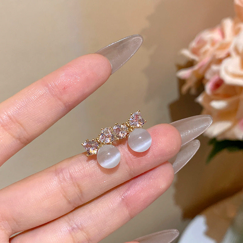 小清新甜美貓眼石耳釘