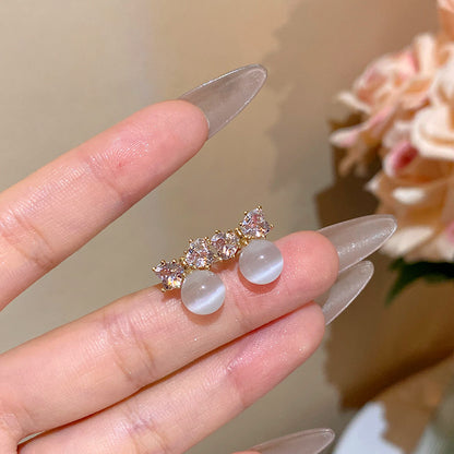 小清新甜美貓眼石耳釘