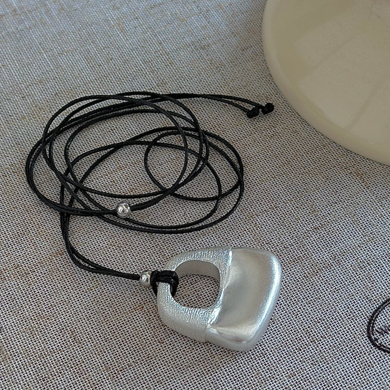 S925銀韓版小眾設計感復古重工項鏈韓國風簡約時髦個性毛衣鏈