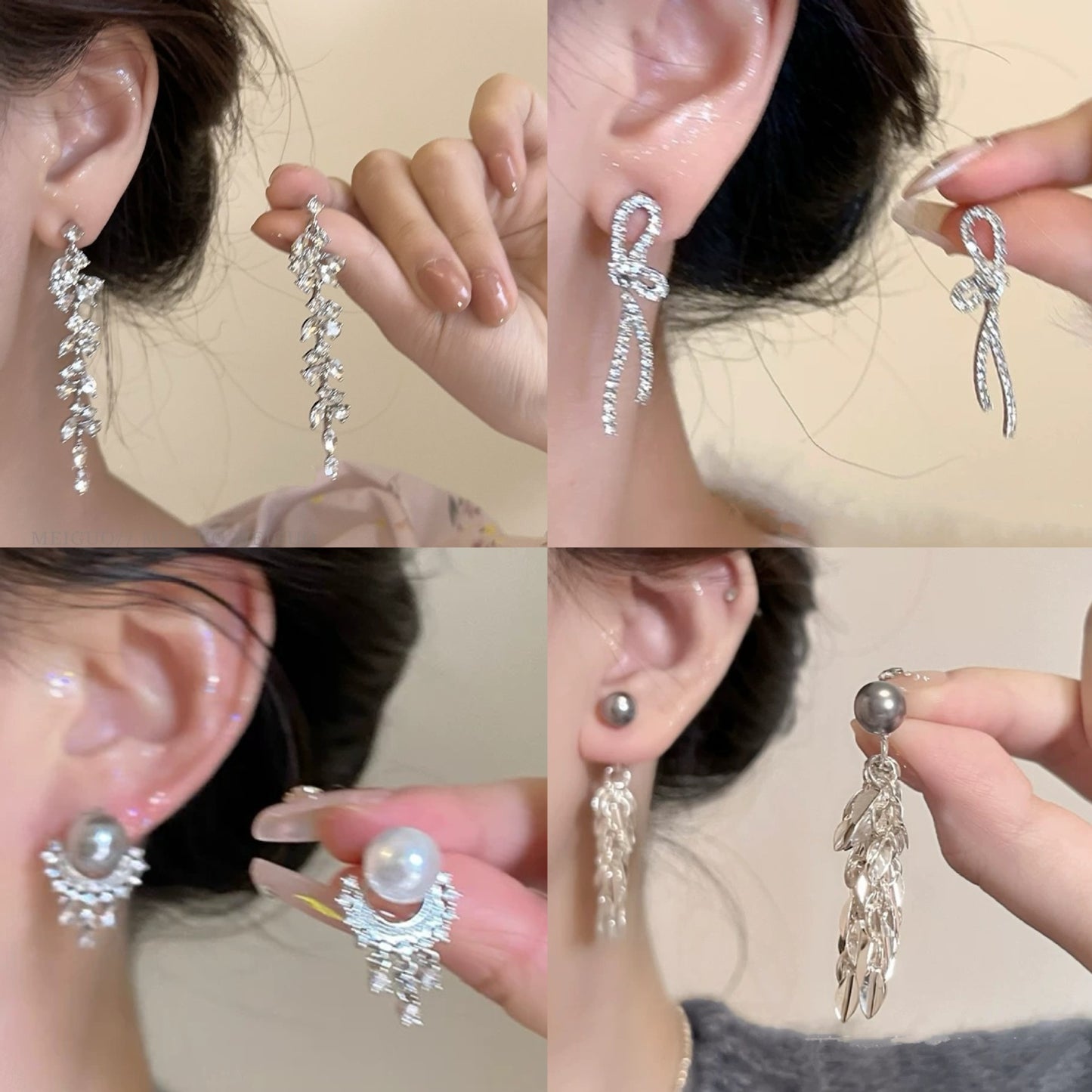 銀針超閃鑲鉆樹葉流蘇耳釘時尚氣質耳環女小眾設計耳飾輕奢高級感