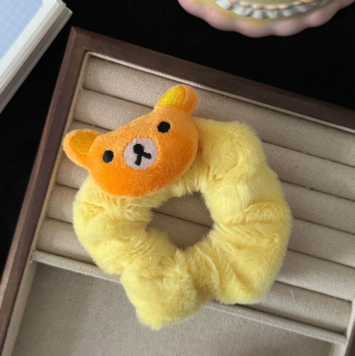 粉色絨面小熊髮圈