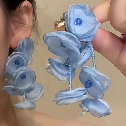 夏季度假風花朵流蘇珍珠耳釘小清新甜美溫柔耳環小眾文藝風耳飾女