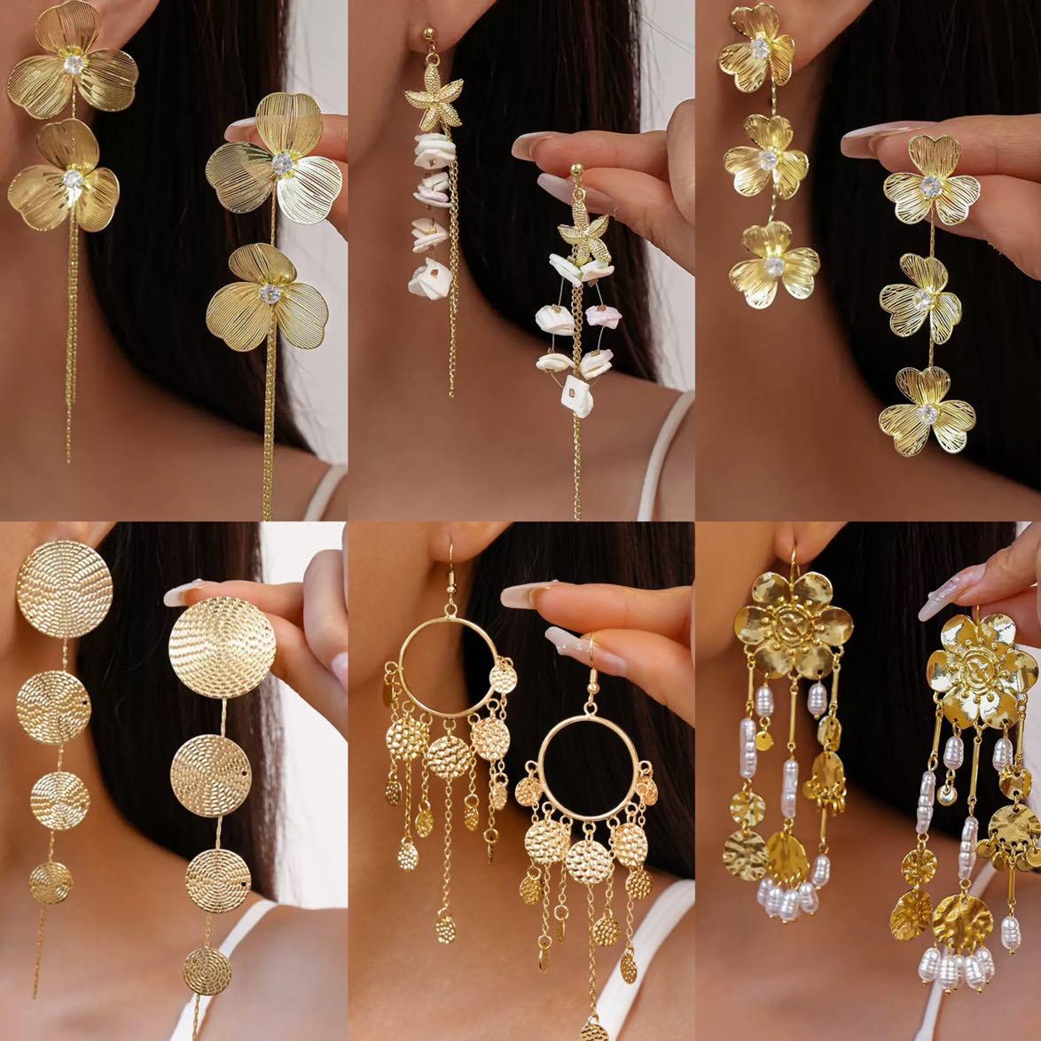 珍珠花朵圓形流蘇耳環－商品主圖｜https://igowo.tw/