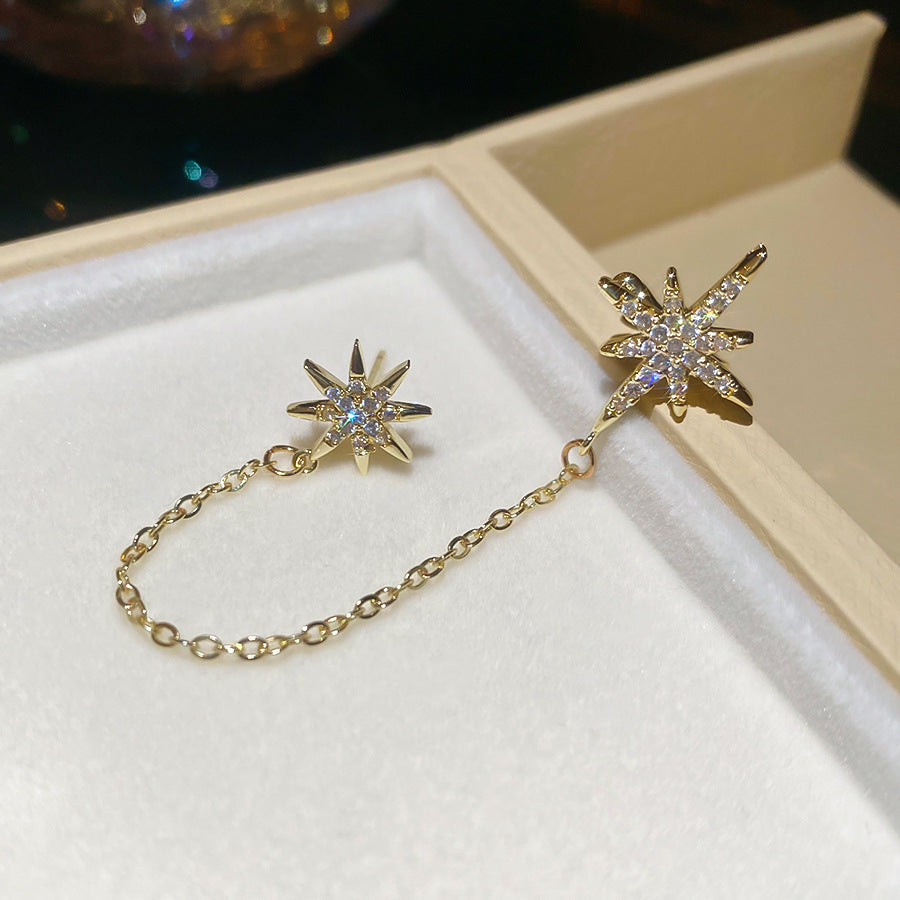 18k真金電鍍銀針鋯石芒星耳夾y2k甜酷風耳骨夾輕奢小眾無耳洞耳飾