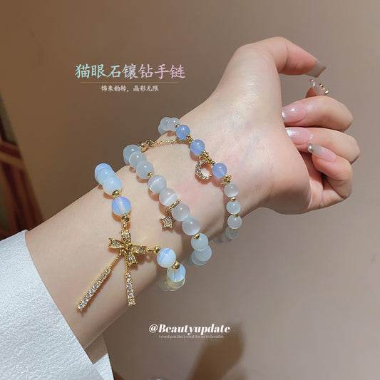 鋯石多巴胺貓眼石星月串珠手鏈時尚百搭手串手環新中式國潮手飾女