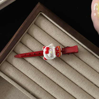 紅色貓咪古典髮夾
