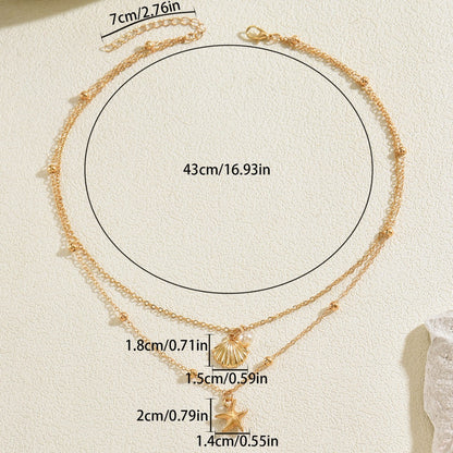 珍珠貝殼雙層編織項鍊