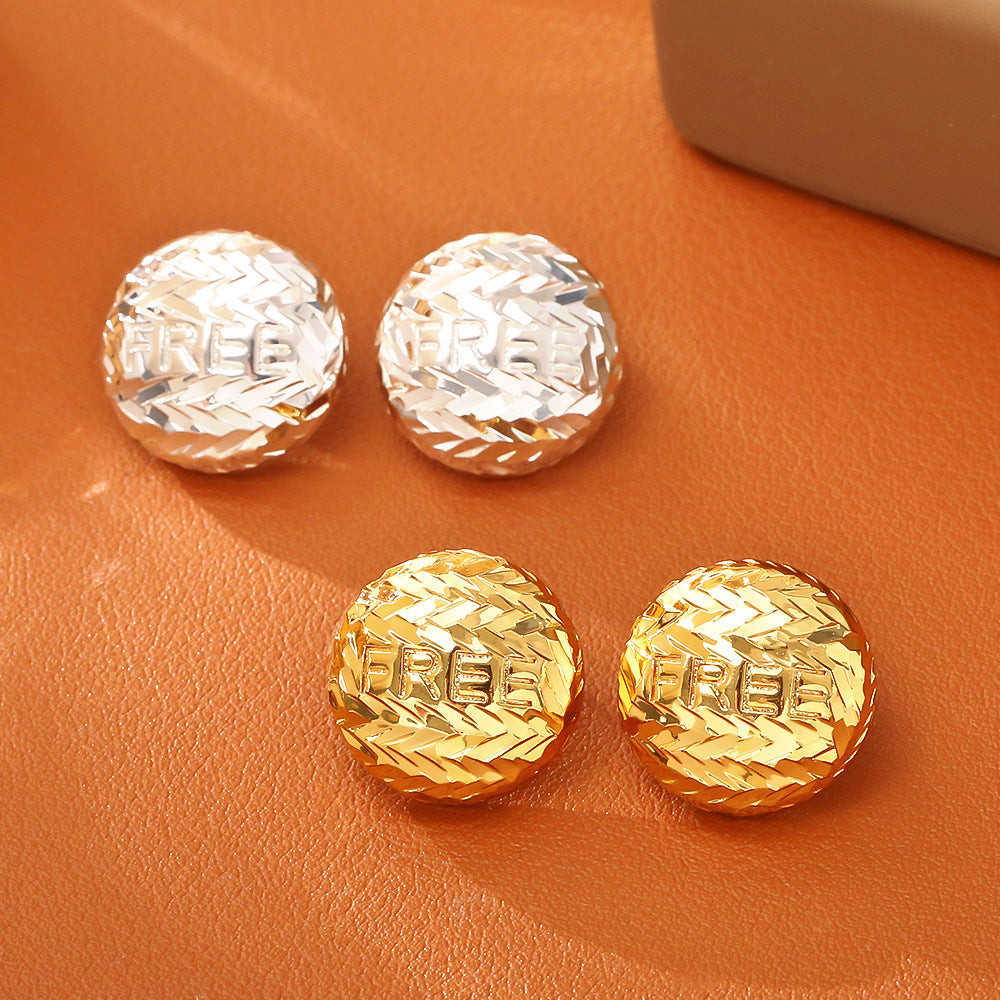 金色碎冰圓形簡約耳釘－商品主圖｜https://igowo.tw/