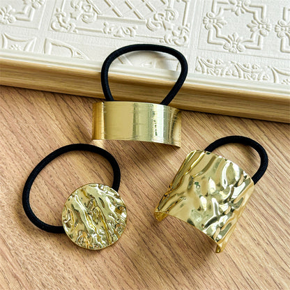 金屬不規則簡約髮圈－金色凹凸寬版款實拍｜https://igowo.tw/
