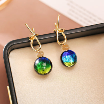 琉璃貝母圓珠立體耳釘