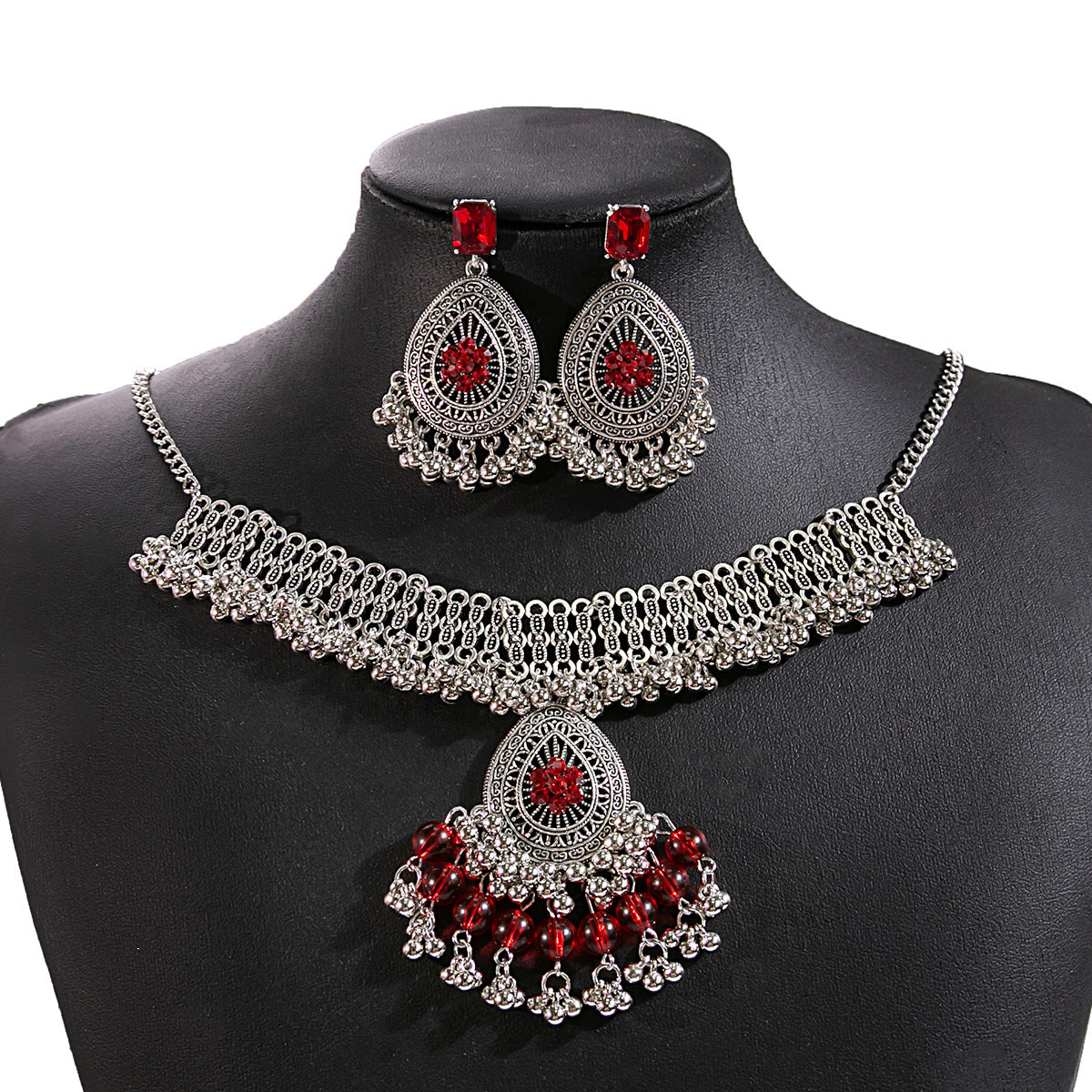天然石花朵項鍊耳環組－/粉色款細節｜https://igowo.tw/