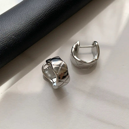 S925格紋鑲鑽耳環