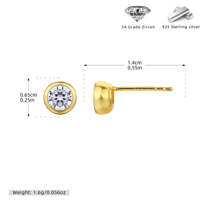 S925 耳釘包鑲圓形鋯石耳釘百搭時尚輕奢高級感飾品