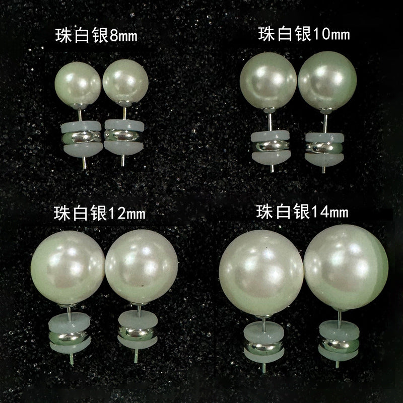 S925珍珠耳釘－奶油銀14mm款細節｜https://igowo.tw/