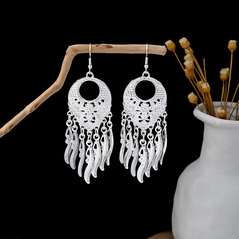 樹葉流蘇長版耳環－細節特寫48｜https://igowo.tw/
