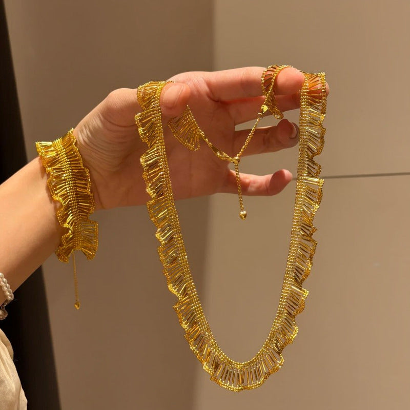 法式復古褶皺蕾絲花邊手鏈項鏈套裝2026新款輕奢高級感氣質飾品女