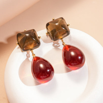 紅色布面花朵誇張耳環－15#銀針-紅色款細節10｜https://igowo.tw/