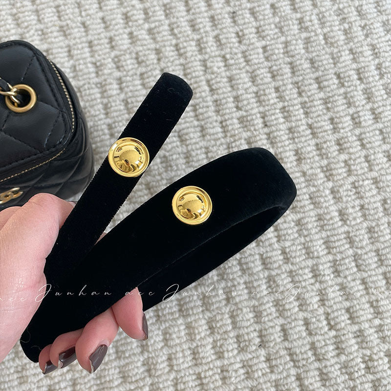 黑色絨面復古髮箍－黑色3CM款實拍｜https://igowo.tw/