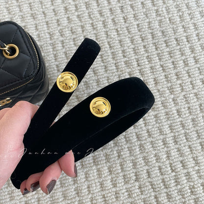黑色絨面復古髮箍－黑色3CM款實拍｜https://igowo.tw/