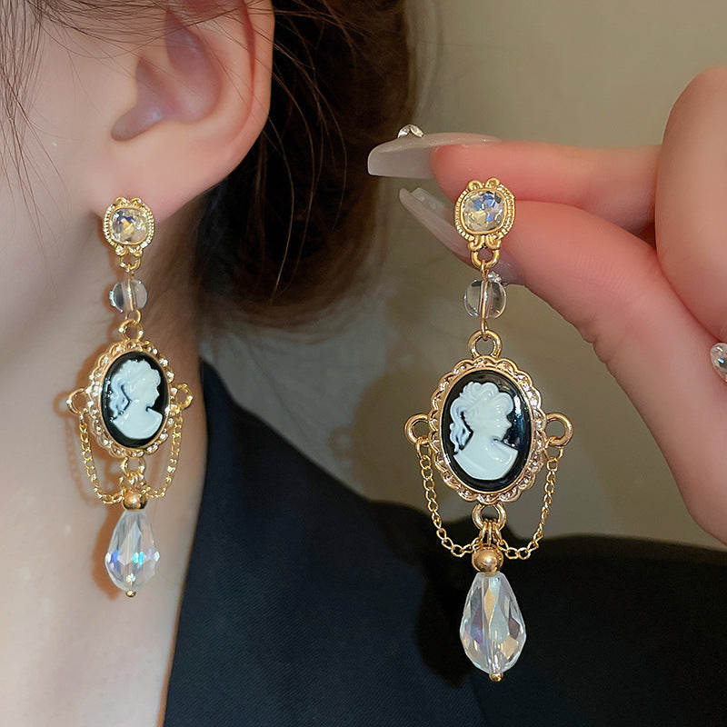 真金電鍍銀針中古風淡水珍珠愛心耳環高級感耳環Vintage復古耳飾