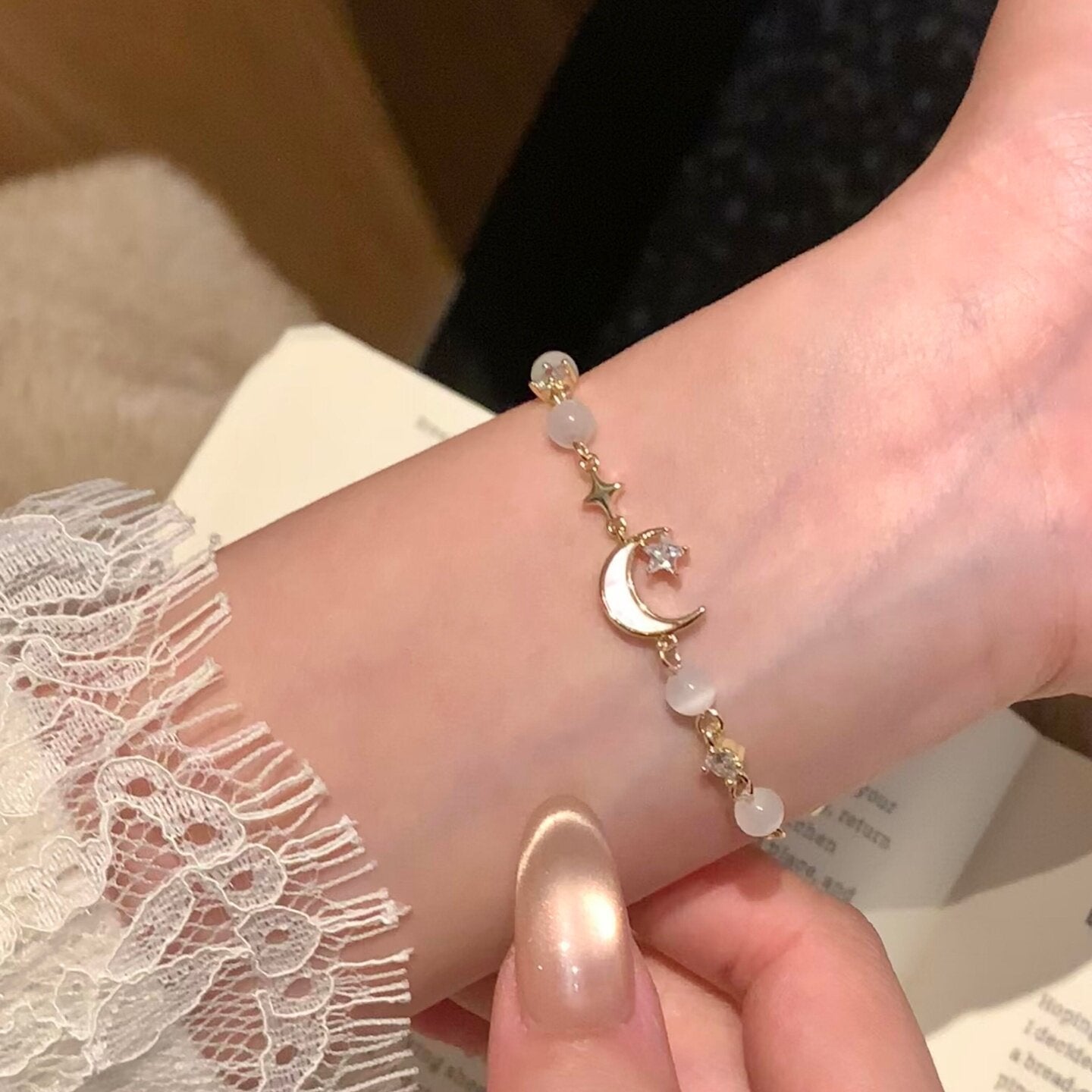 星月貝殼貓眼珠手鏈女氣質浪漫溫柔風手串輕奢高級感手飾百搭手飾