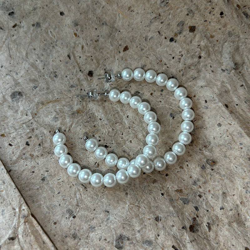 S925珍珠圓圈耳環