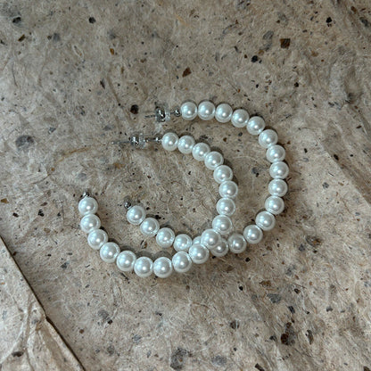 S925珍珠圓圈耳環