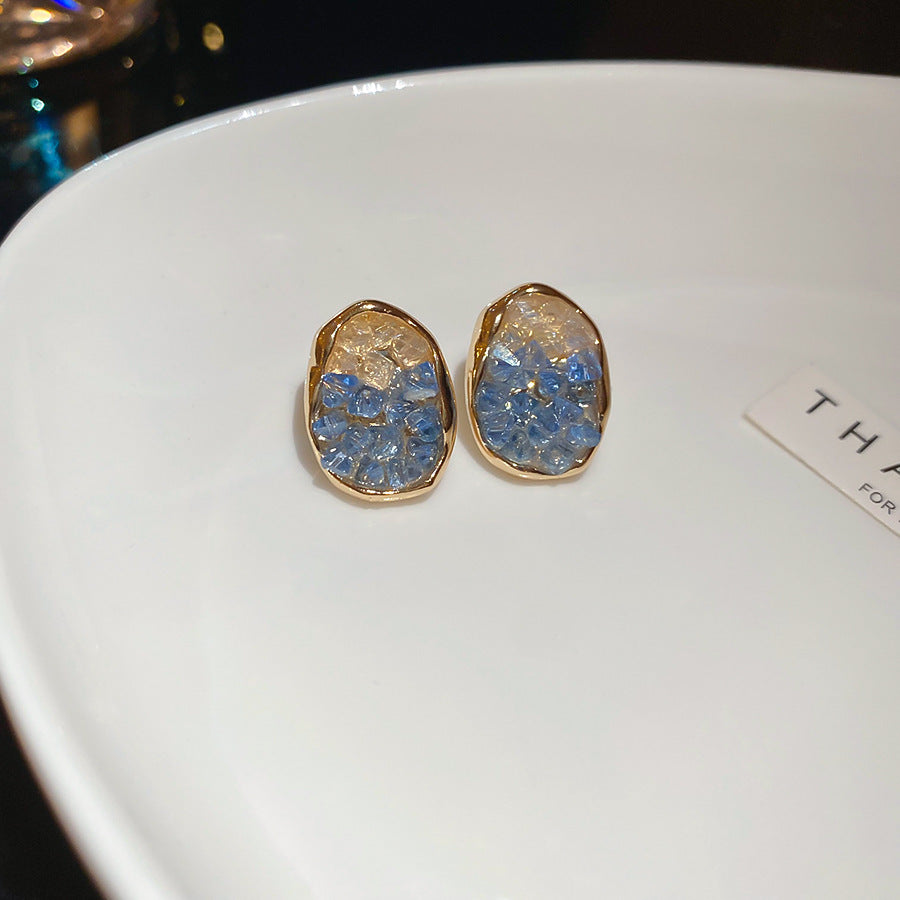 藍色琺瑯花朵復古耳環－細節特寫35｜https://igowo.tw/