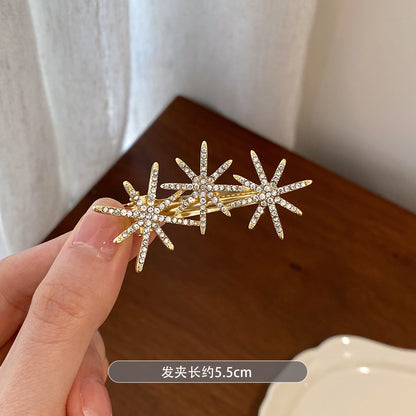 法式輕奢鑲鉆花朵星星側邊發夾精致百搭絕美鴨嘴夾小眾設計感發飾