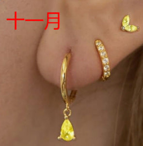 銅愛心鑲鋯耳釘組
