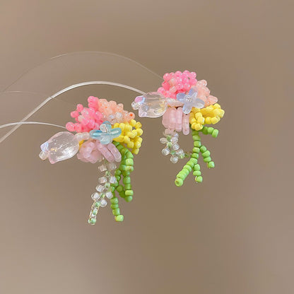 銀針布藝花朵流蘇耳環海邊度假風耳釘拍照出片神器耳飾小眾高級感