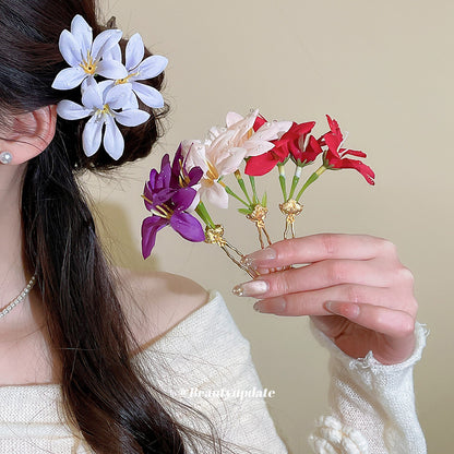 布面花朵復古簡約髮簪－髮簪-藍色款細節｜https://igowo.tw/