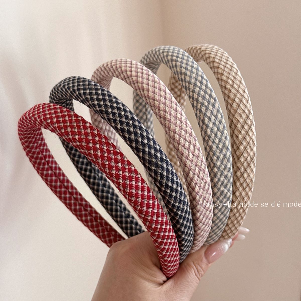 布面格紋復古髮箍－商品主圖｜https://igowo.tw/