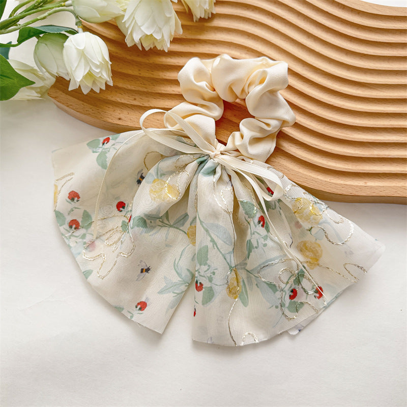緞帶碎花刺繡髮圈