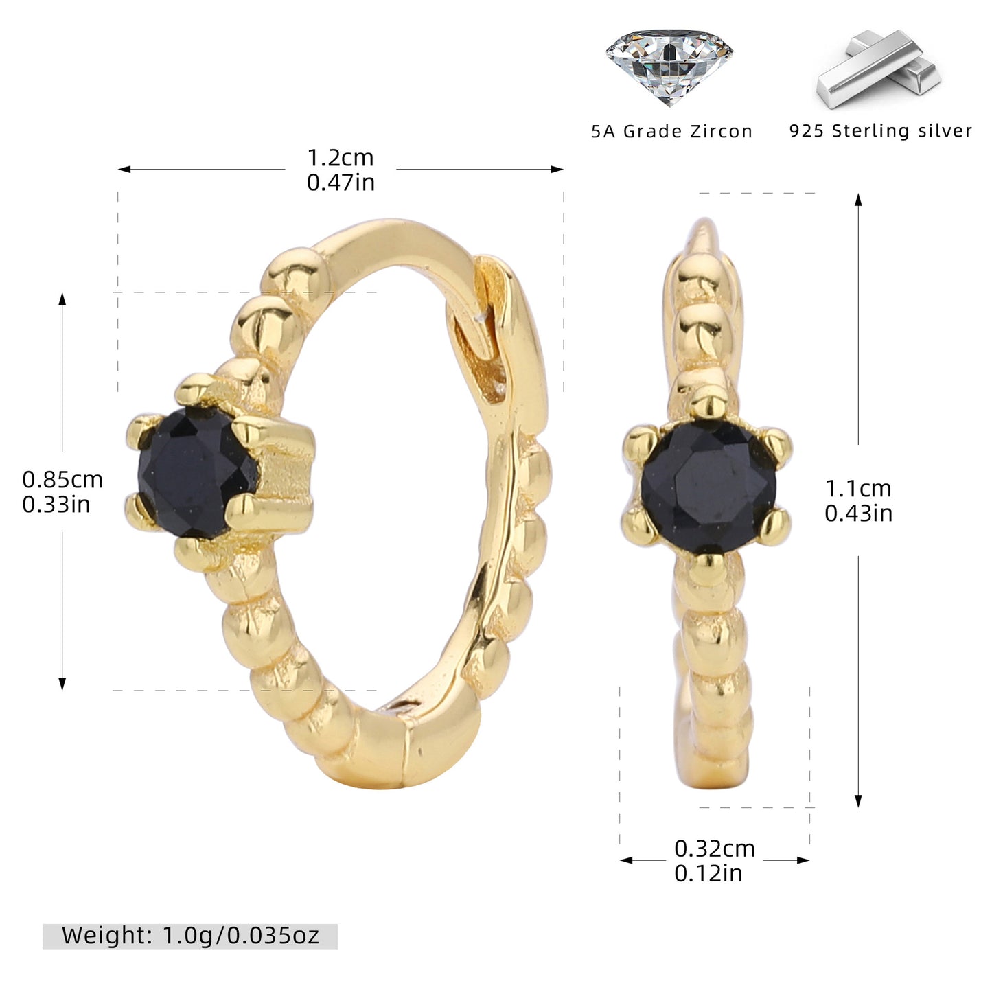 S925 耳環珠邊單彩鋯耳扣耳飾多色小眾輕奢百搭飾品