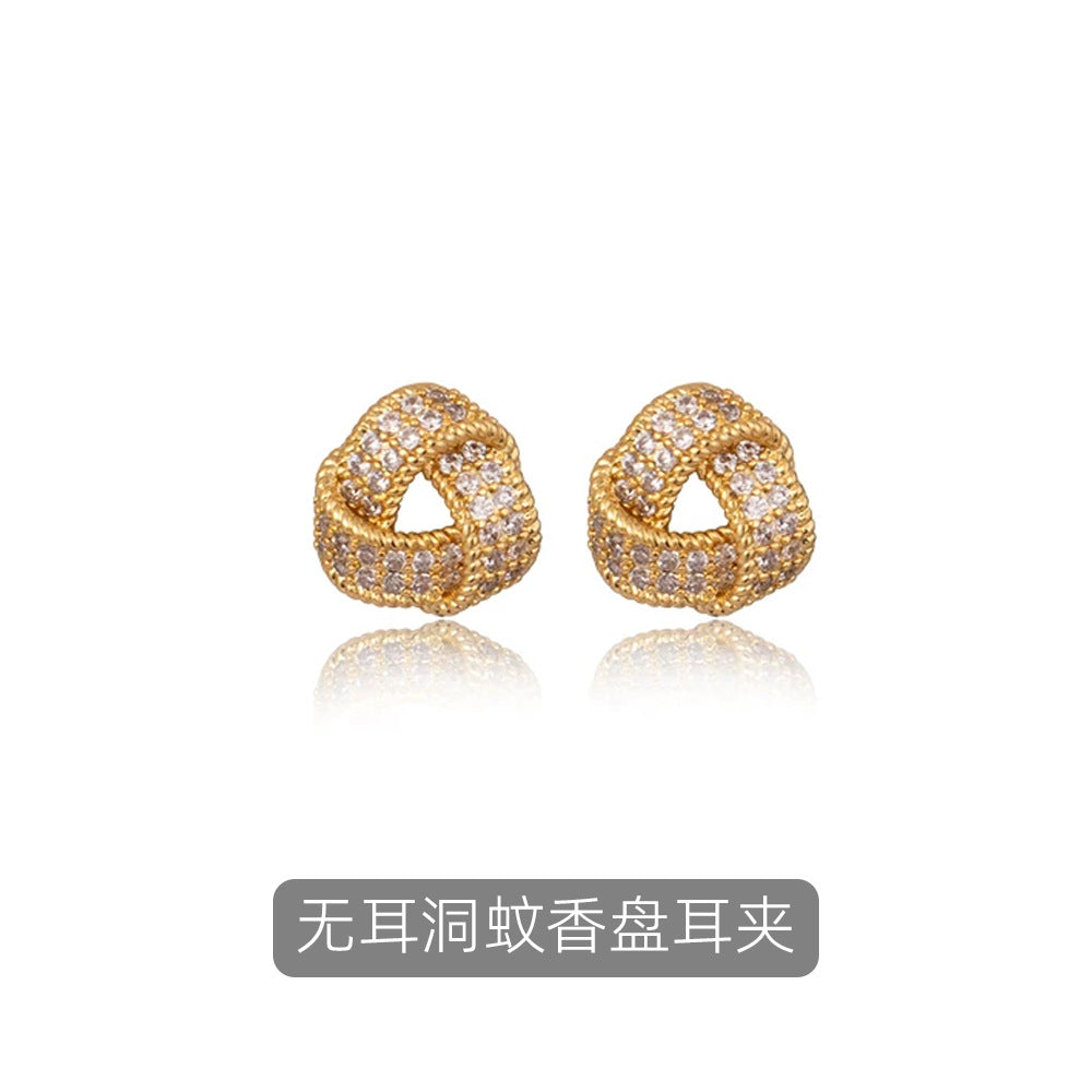 銀針三角形微鑲耳釘