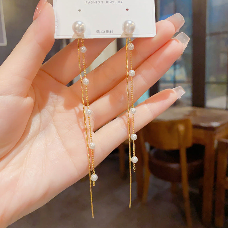 珍珠流蘇兩用耳墜－商品主圖｜https://igowo.tw/