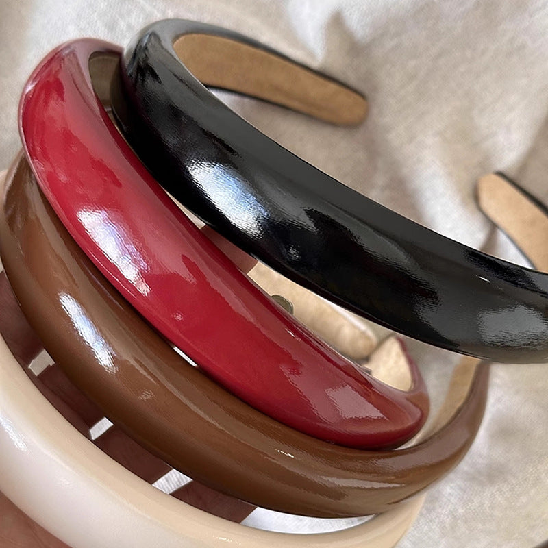 紅色皮革復古簡約髮箍－米白款細節｜https://igowo.tw/