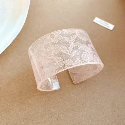 甜系少女~透明蕾絲印花亞克力開口手鐲甜酷設計感手環女時尚手飾