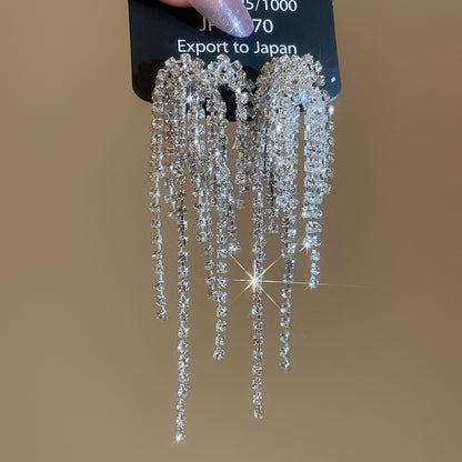 銀針超閃鑲鉆煙花流蘇耳環時尚優雅氣質耳釘耳墜輕奢高級感耳飾女