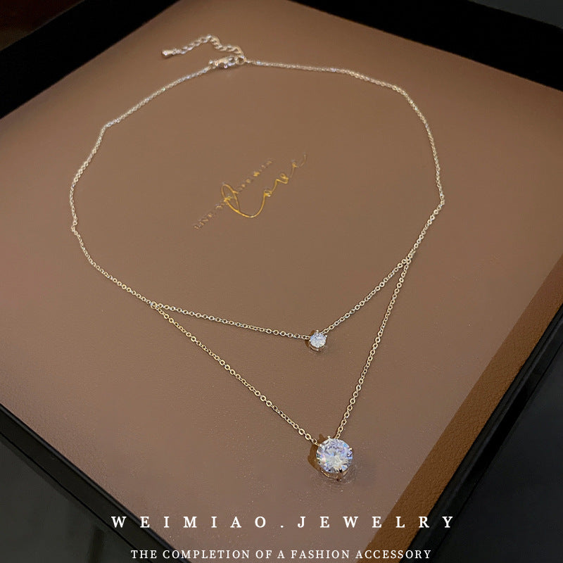 金色鋯石雙層多層項鍊－第二視角實拍｜https://igowo.tw/
