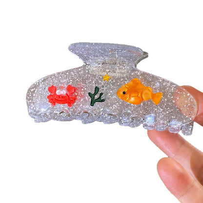 醋酸板材貝殼鯊魚夾－透明小海豚弧形款細節｜https://igowo.tw/
