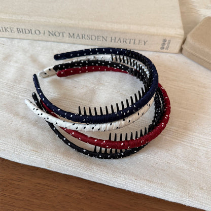 布面波點纏繞髮箍－米白纏繞髮箍款實拍｜https://igowo.tw/