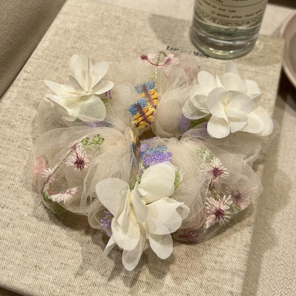 網紗大腸圈刺繡髮圈
