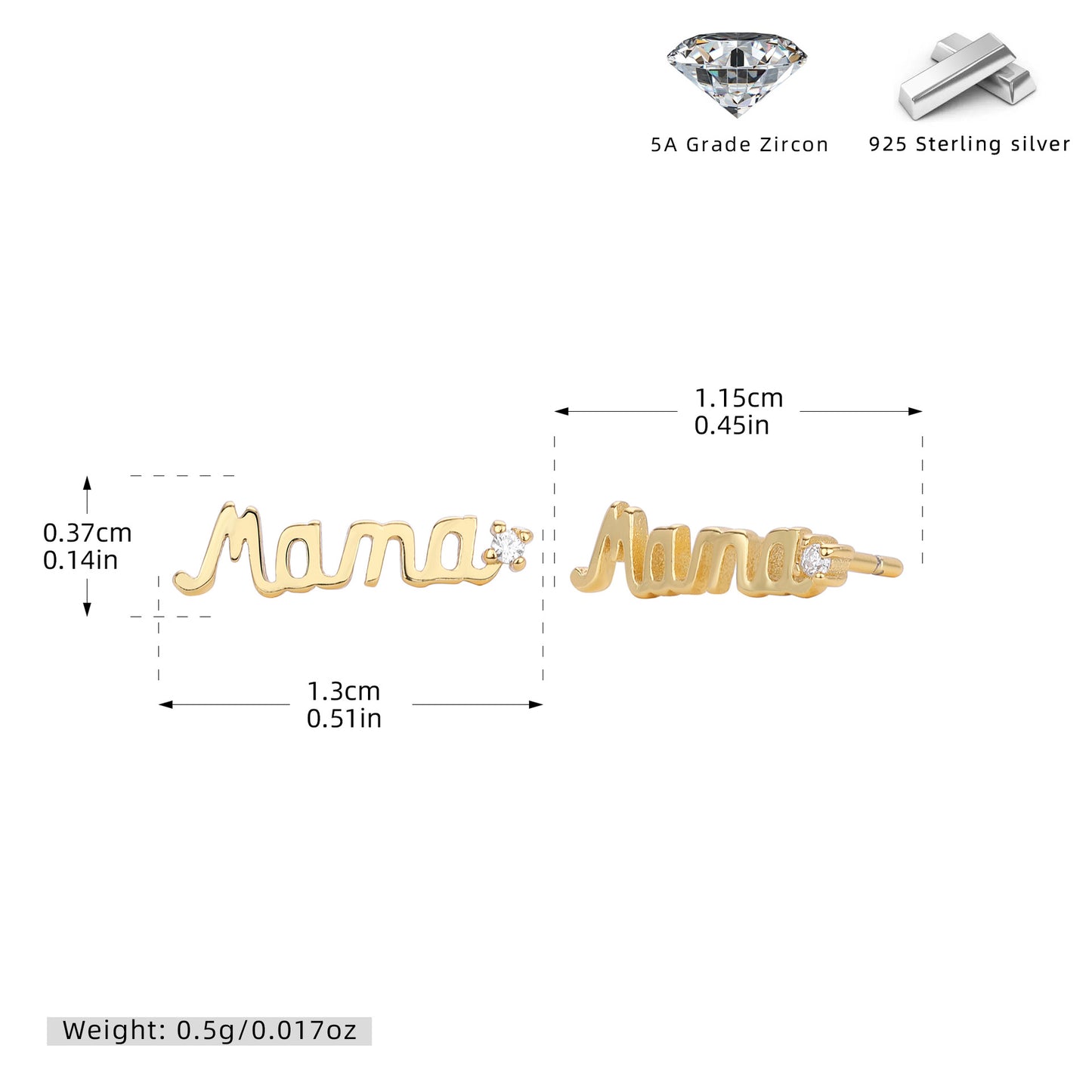 S925 新款耳釘字母MAMA鑲鋯耳飾時尚百搭小眾小清新飾品女