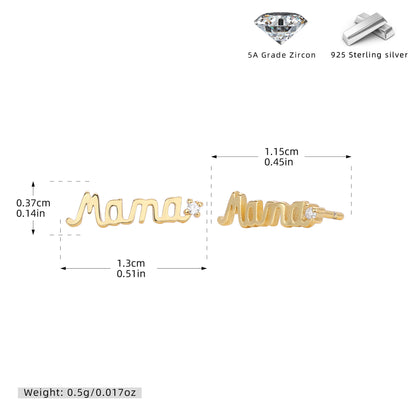 S925 新款耳釘字母MAMA鑲鋯耳飾時尚百搭小眾小清新飾品女