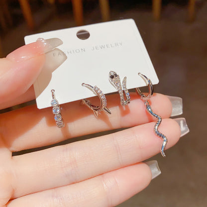鋯石蛇形微鑲耳扣套組
