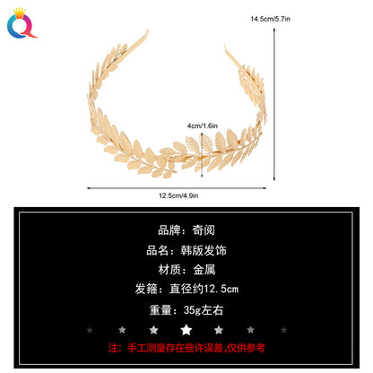 金色金屬樹葉髮箍－細節特寫1｜https://igowo.tw/