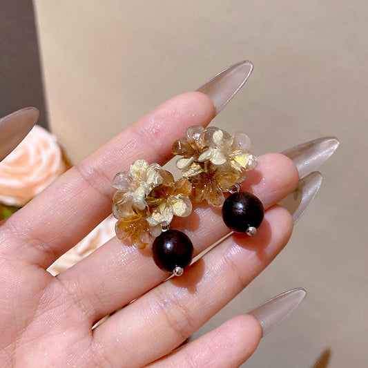 棕色花朵流蘇復古耳環－商品主圖｜https://igowo.tw/